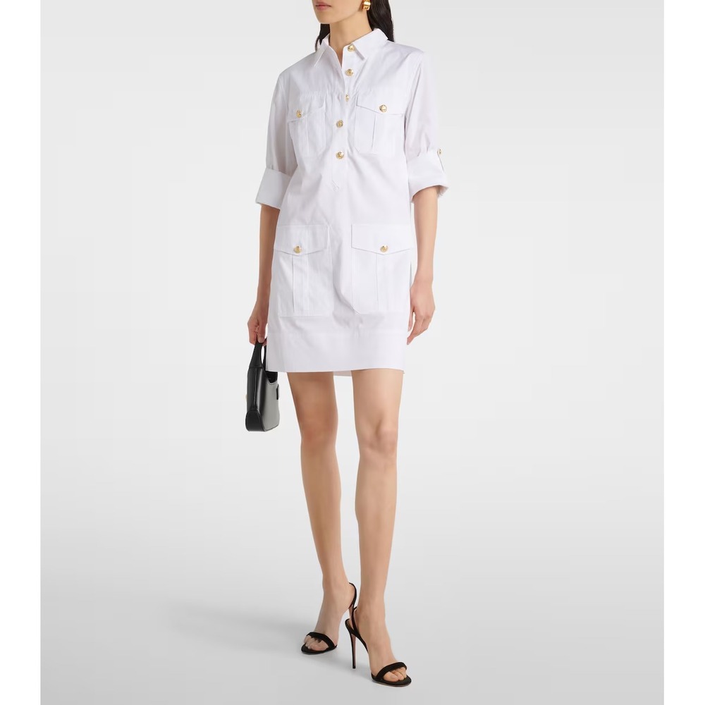 Veronica Beard Saude White Utility Cargo Dress Gold Buttons Size 4 - Minor Marks